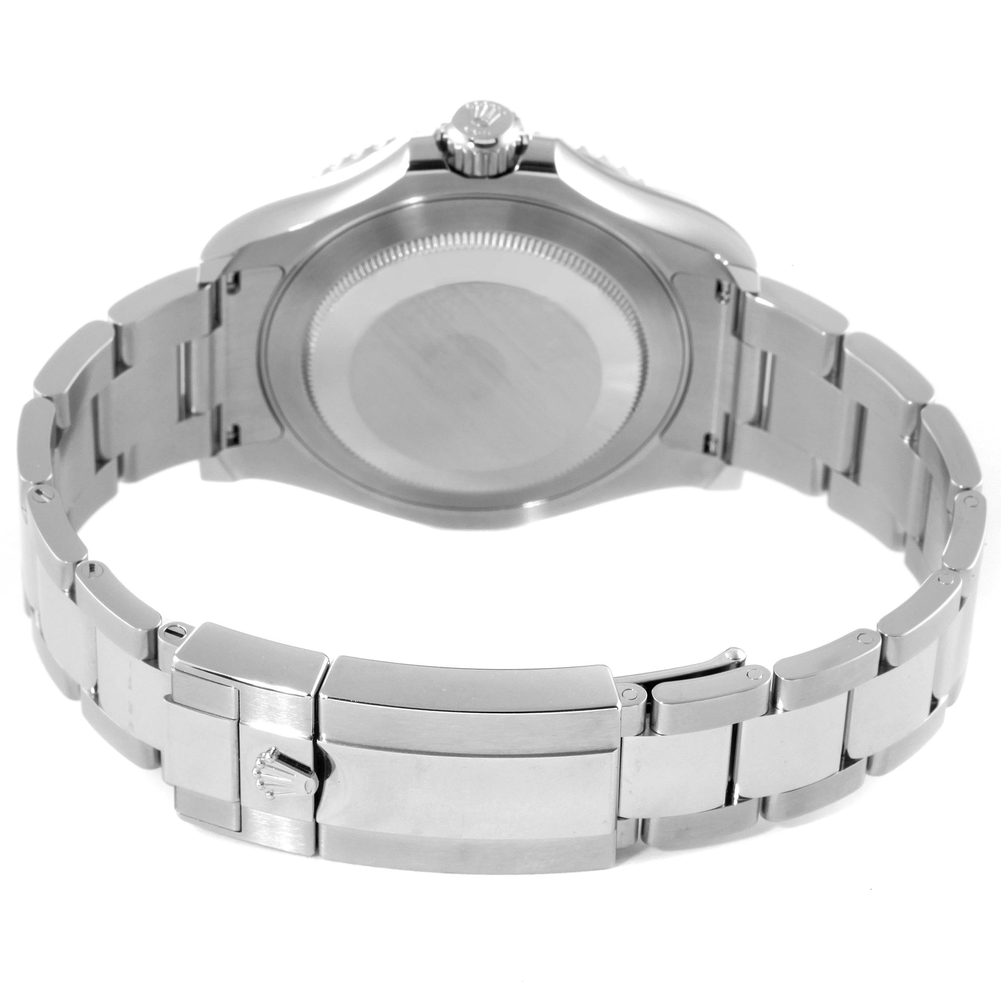 This image shows the back case and bracelet clasp of the Rolex Yacht-Master 126622 Men
s Stainless Steel Blue Dial 126622 Men
s Stainless Steel Blue Dial watch from an angled back view.