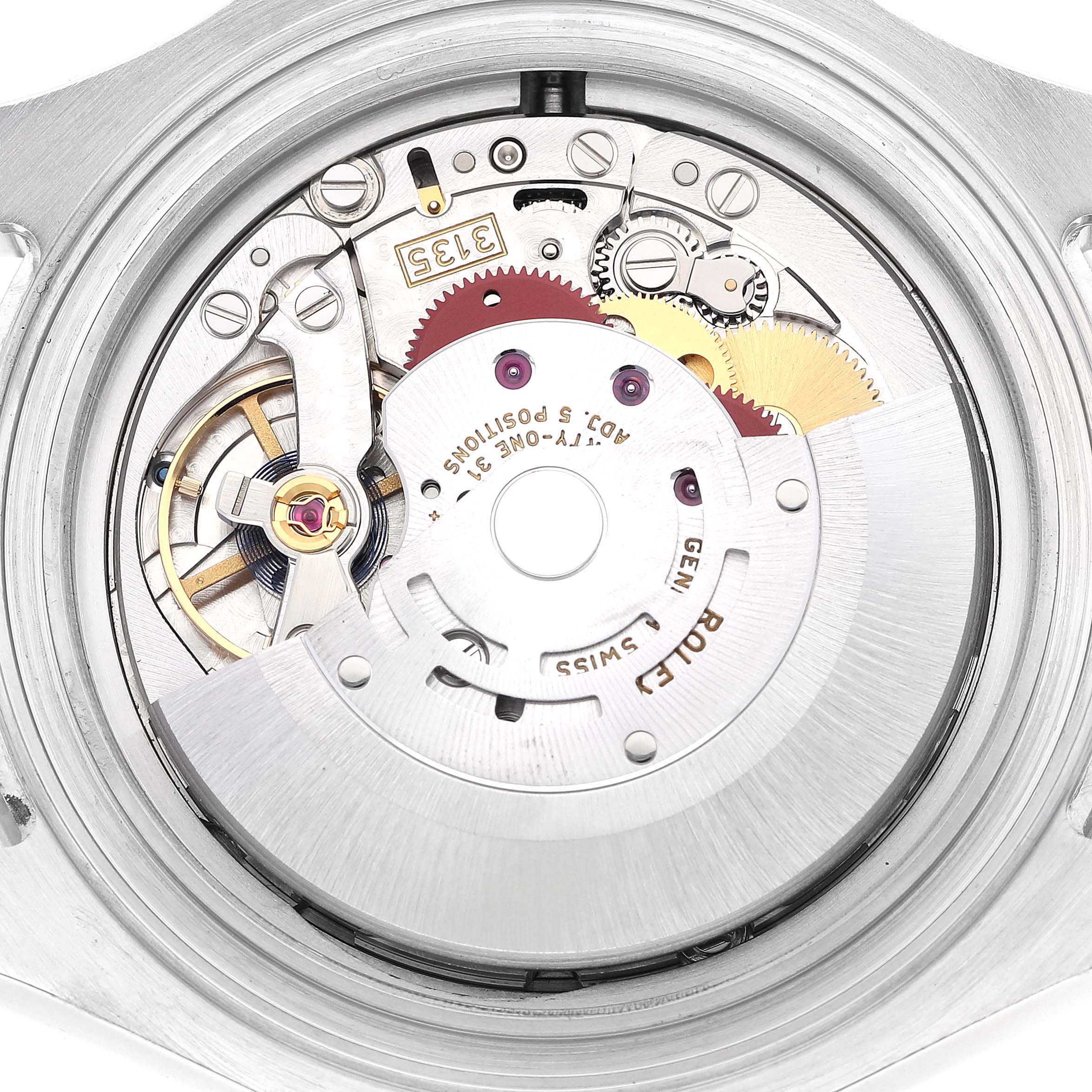 The image shows the internal movement mechanism of a Rolex Yacht-Master 116622 Men's Stainless Steel Blue Dial 116622 Men's Stainless Steel Blue Dial watch from a back angle.