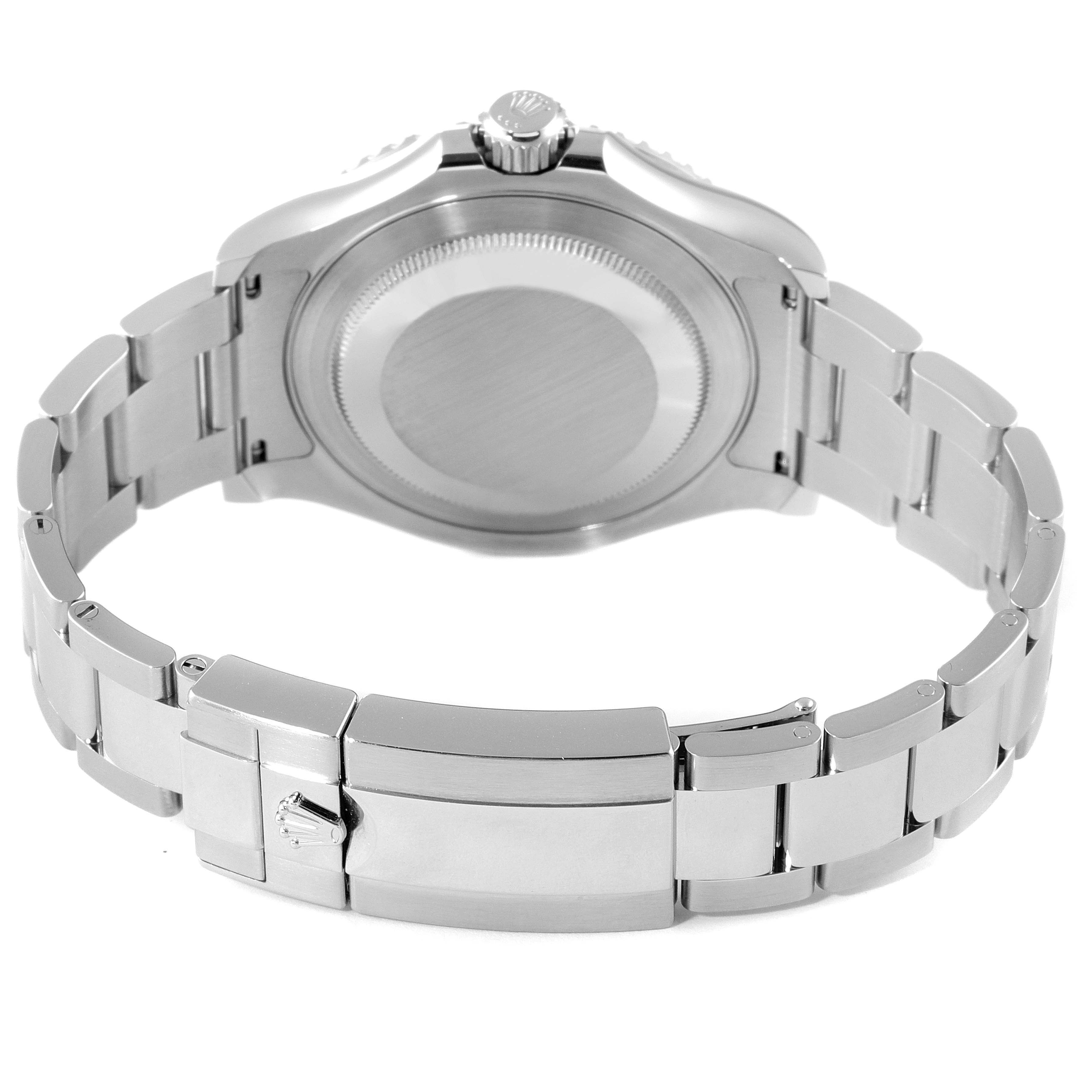 The image shows the back view of a Rolex Yacht-Master 126622 Men's Platinum Grey Dial 126622 Men's Platinum Grey Dial watch, focusing on the case back, bracelet, and clasp.