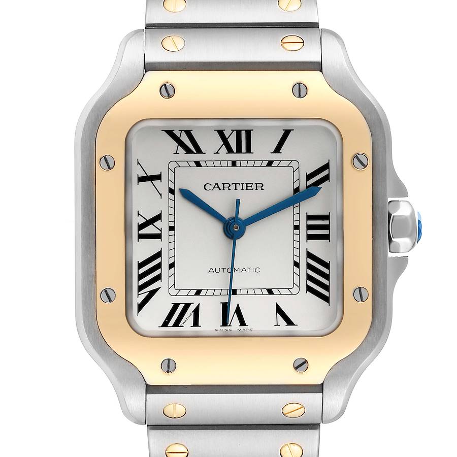 Cartier Santos Medium Steel Yellow Gold Mens Watch W2SA0007 Card SwissWatchExpo