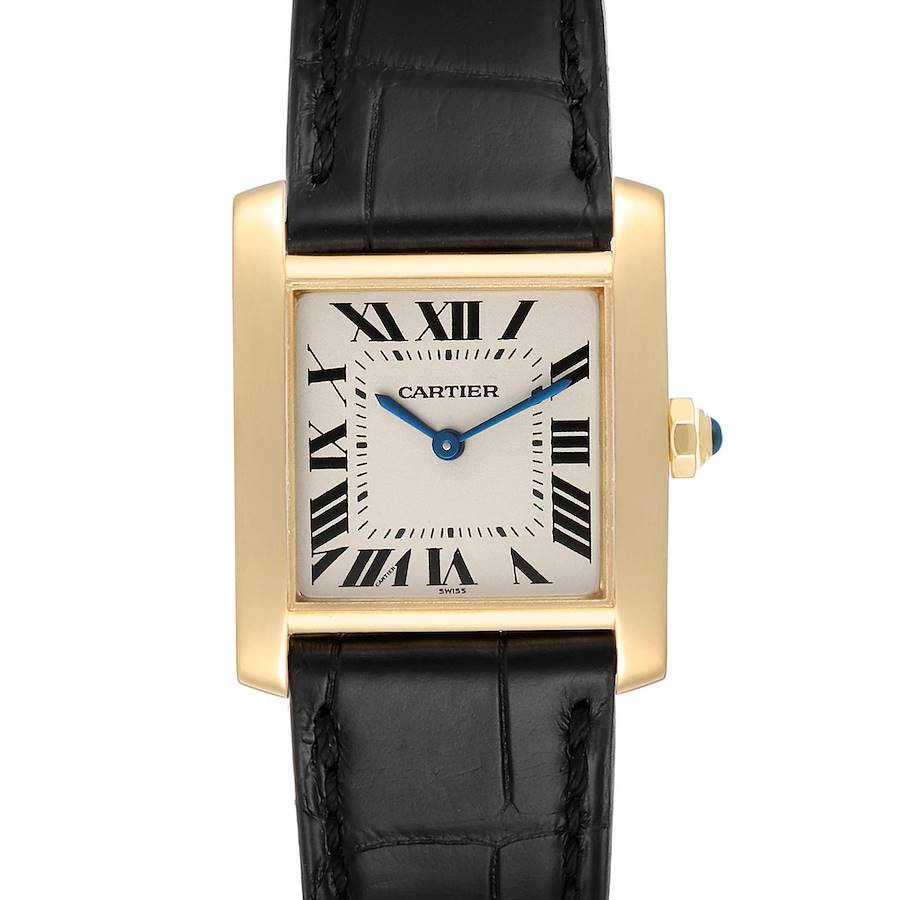 Cartier Tank Francaise Midsize Yellow Gold Black Strap Watch W5000356 SwissWatchExpo