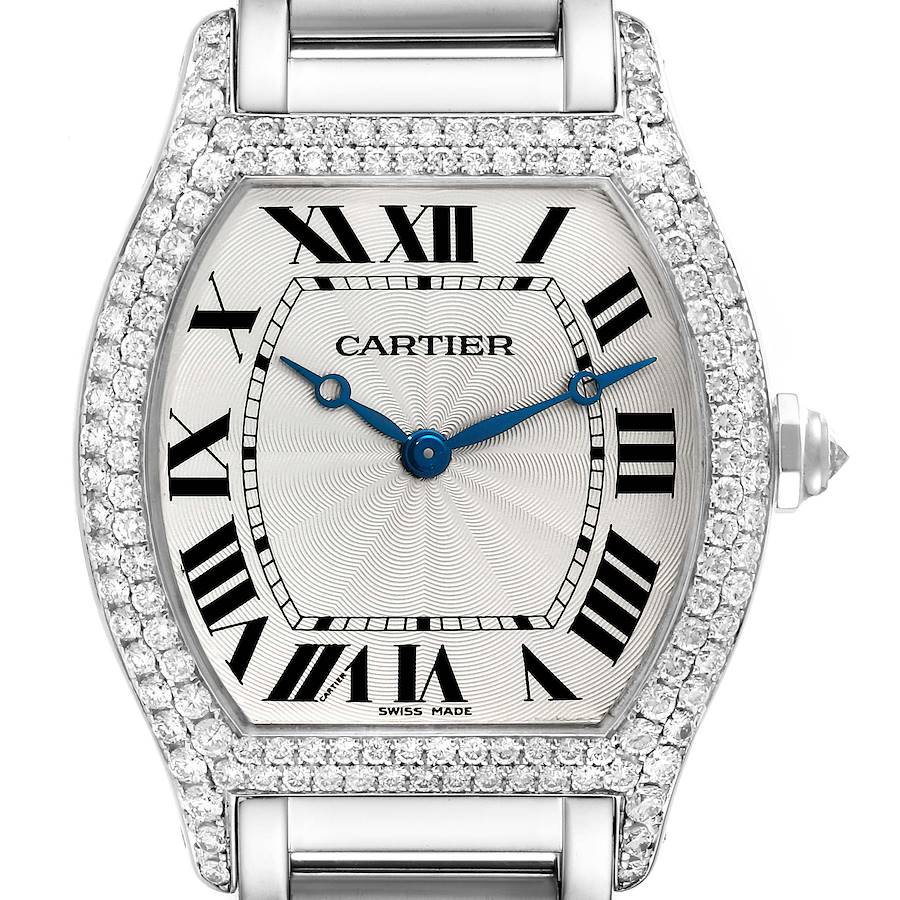 Cartier Tortue White Gold Diamond Bezel Mens Watch WA504351 SwissWatchExpo
