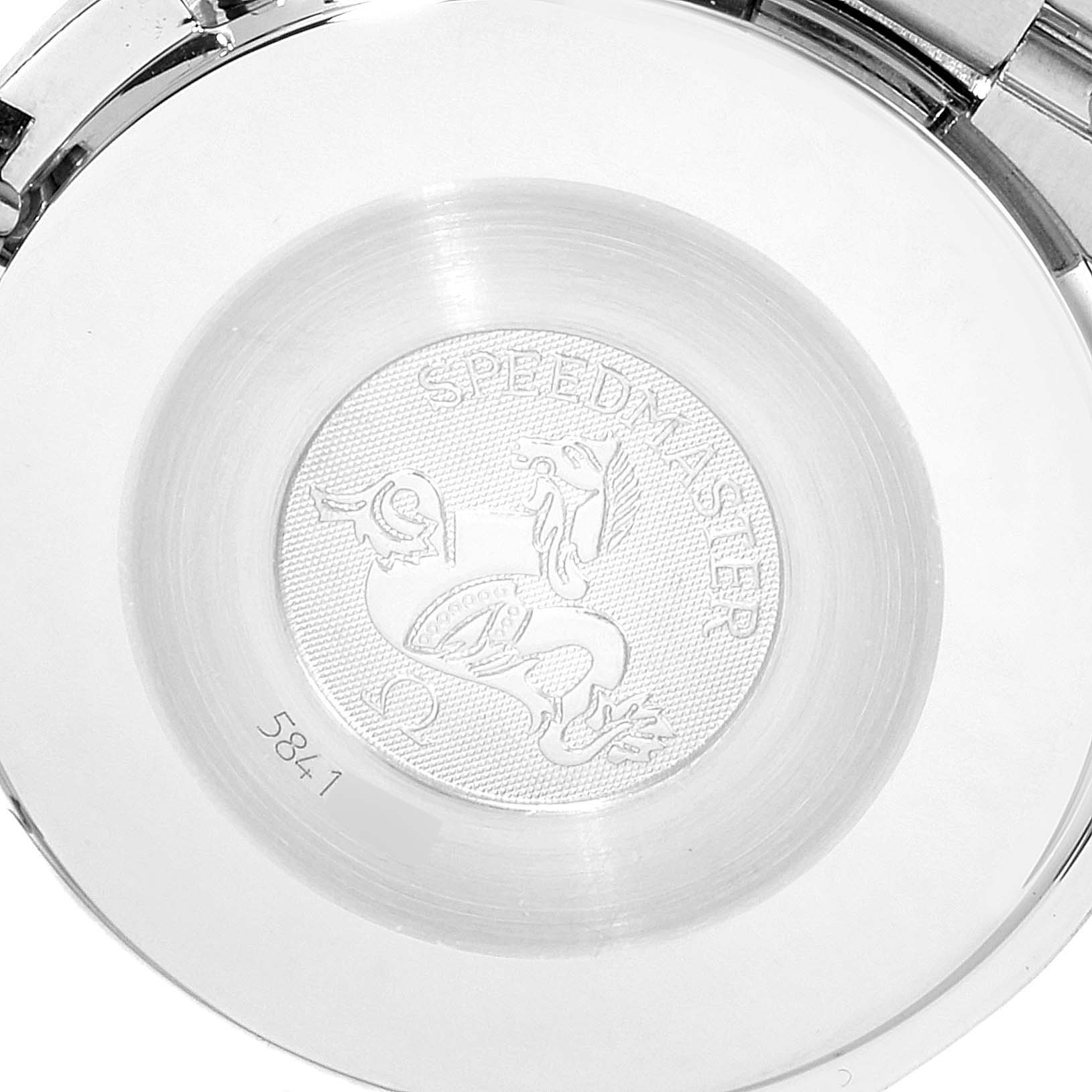 The image shows the back case of the Omega Speedmaster 3510.82.00 Men
s Stainless Steel Blue Dial 3510.82.00 Men
s Stainless Steel Blue Dial watch.