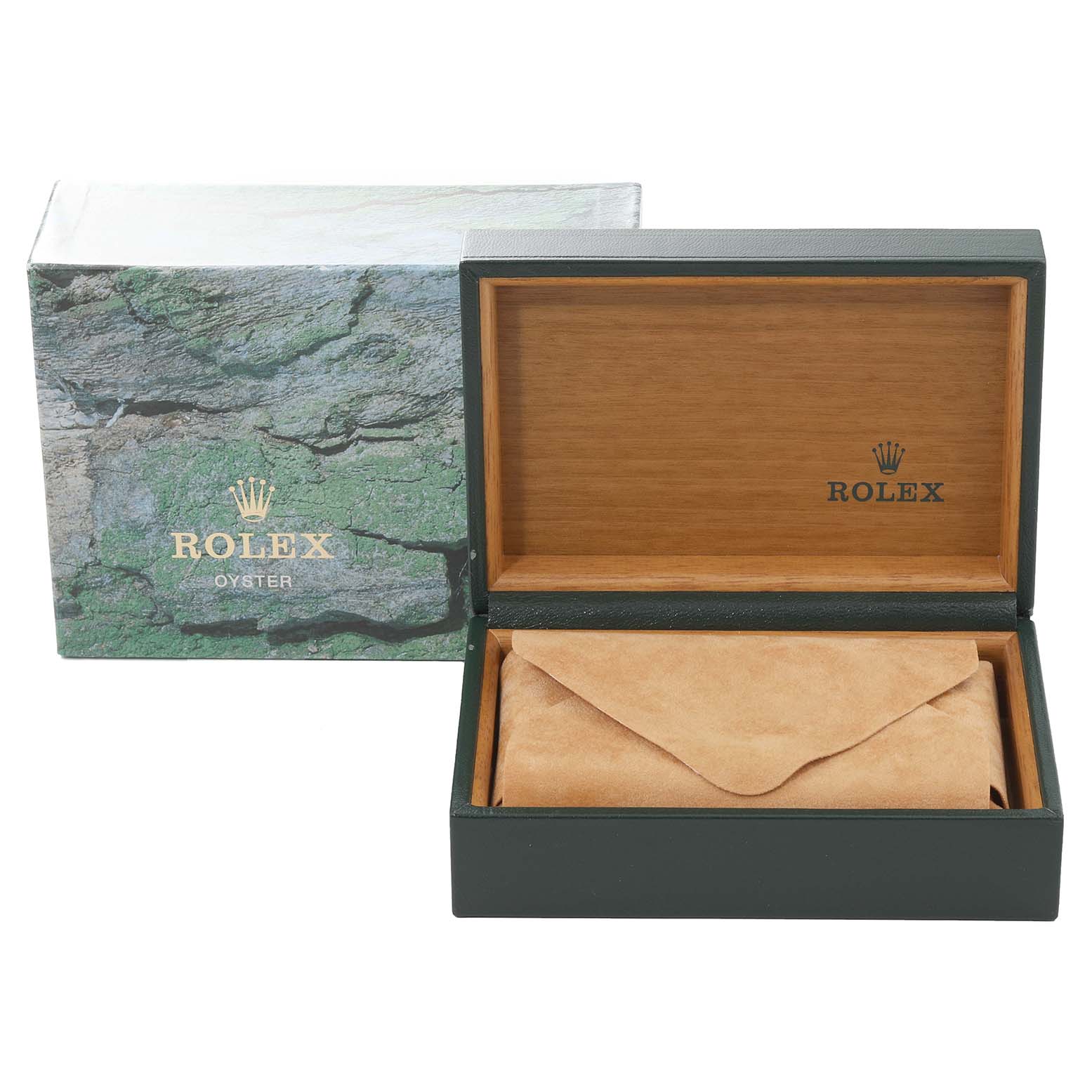 The image shows the packaging and presentation box for the Rolex Air-King 14010M Men's Stainless Steel Blue Dial 14010M Men's Stainless Steel Blue Dial, partially open with the watch not visible.