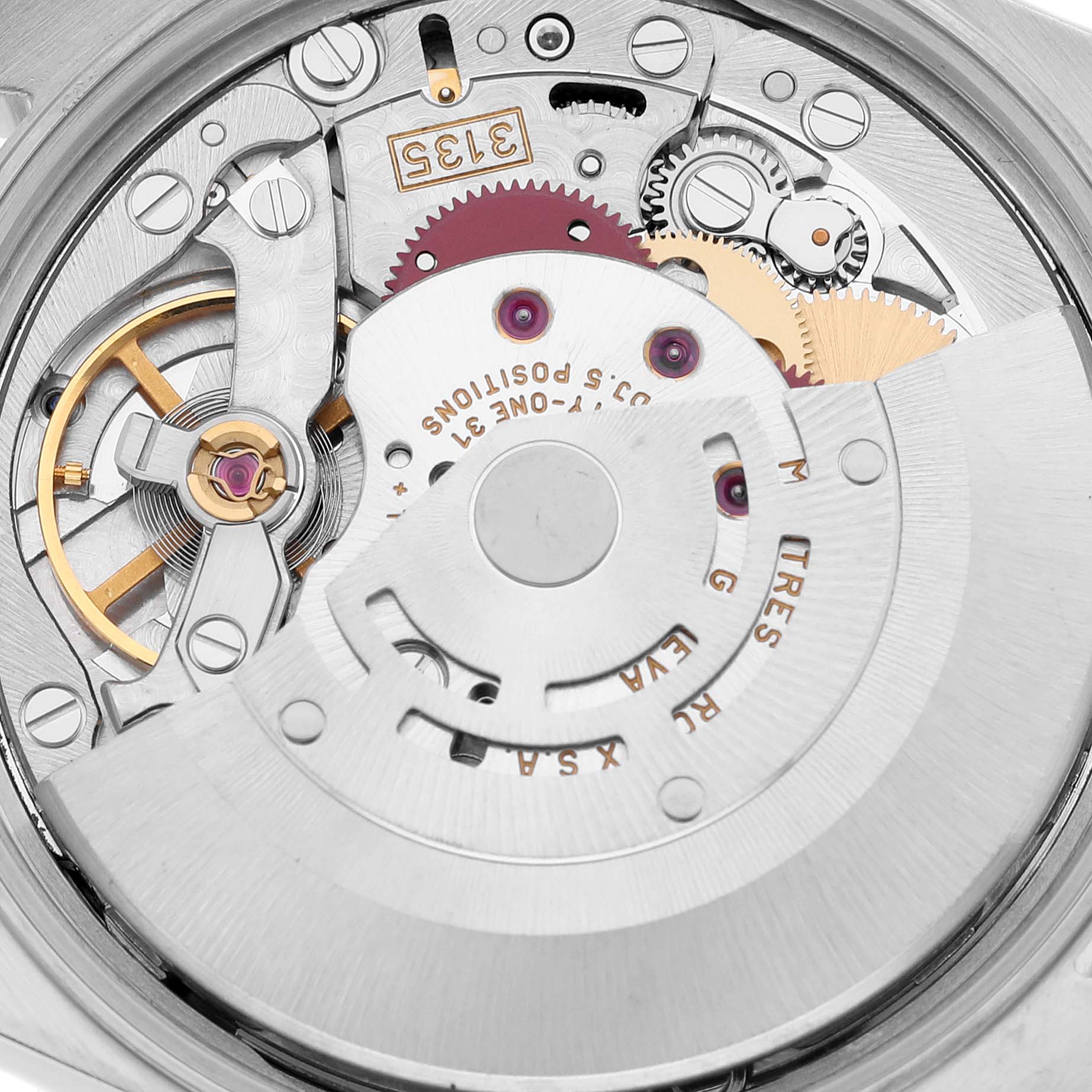 This image shows the internal mechanical movement of a Rolex Date 15210 Men's Stainless Steel Black Dial 15210 Men's Stainless Steel Black Dial model watch from a close-up angle.