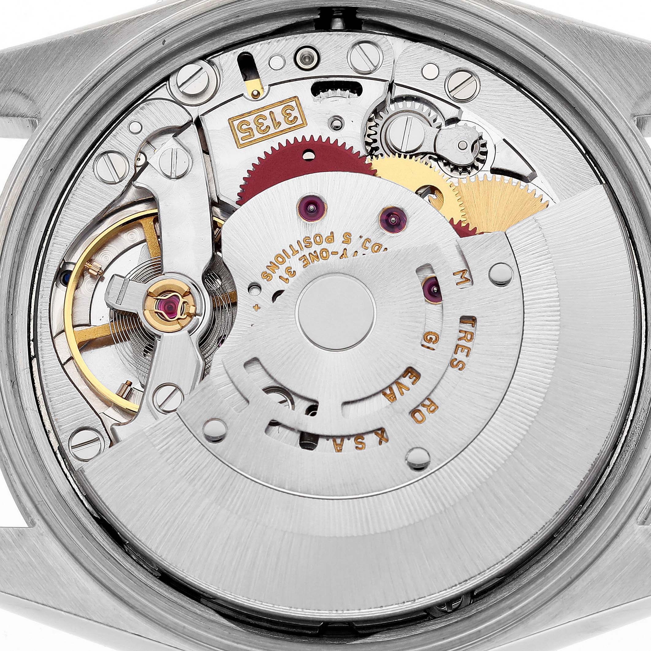 This image shows the internal movement mechanism of a Rolex Date 15200 Men's Stainless Steel Black Dial 15200 Men's Stainless Steel Black Dial model watch from a rear angle.