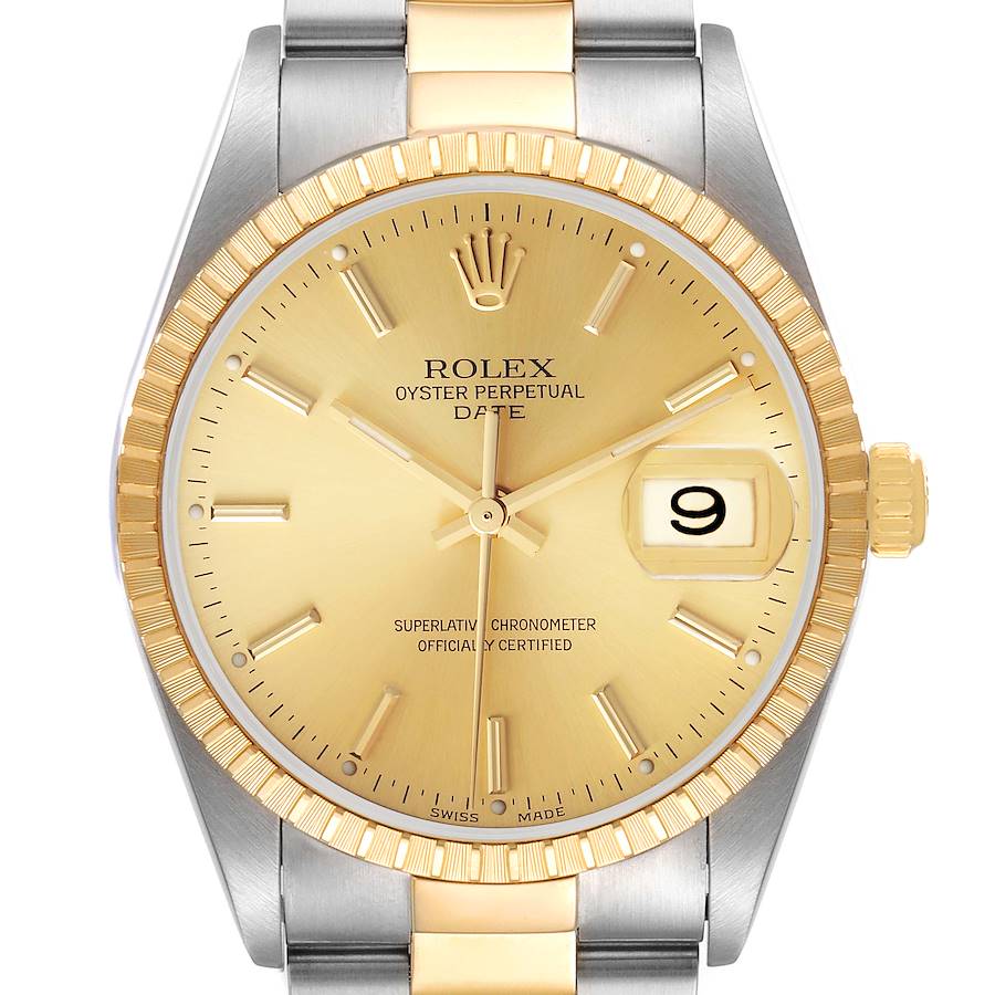 Rolex Date Steel Yellow Gold Champagne Dial Mens Watch 15223 Box Papers SwissWatchExpo