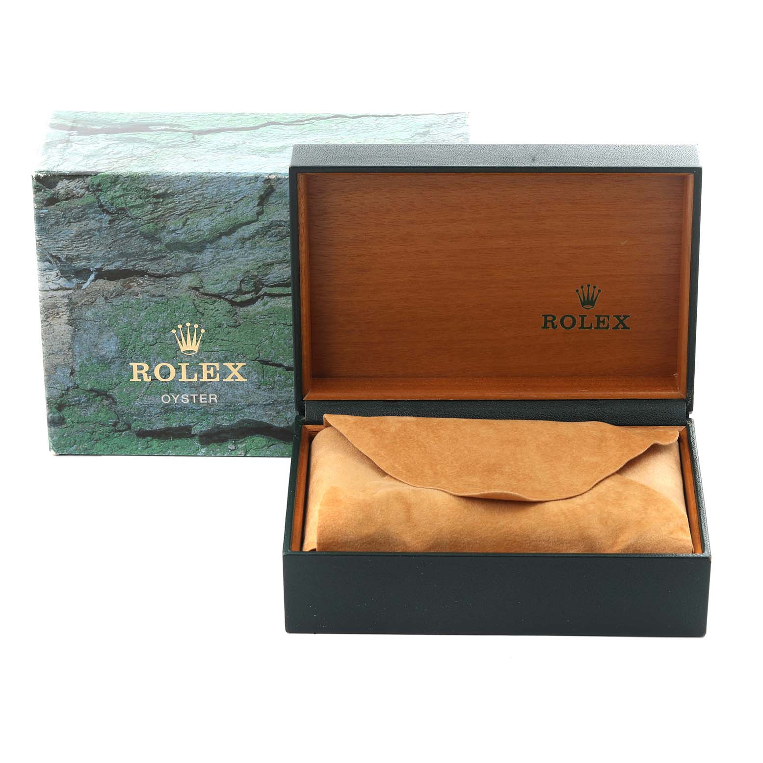 The image shows a Rolex Mid-Size 78240 Women's Stainless Steel White Dial 78240 Women's Stainless Steel White Dial model box open with a cushion inside, and the closed exterior box behind it.