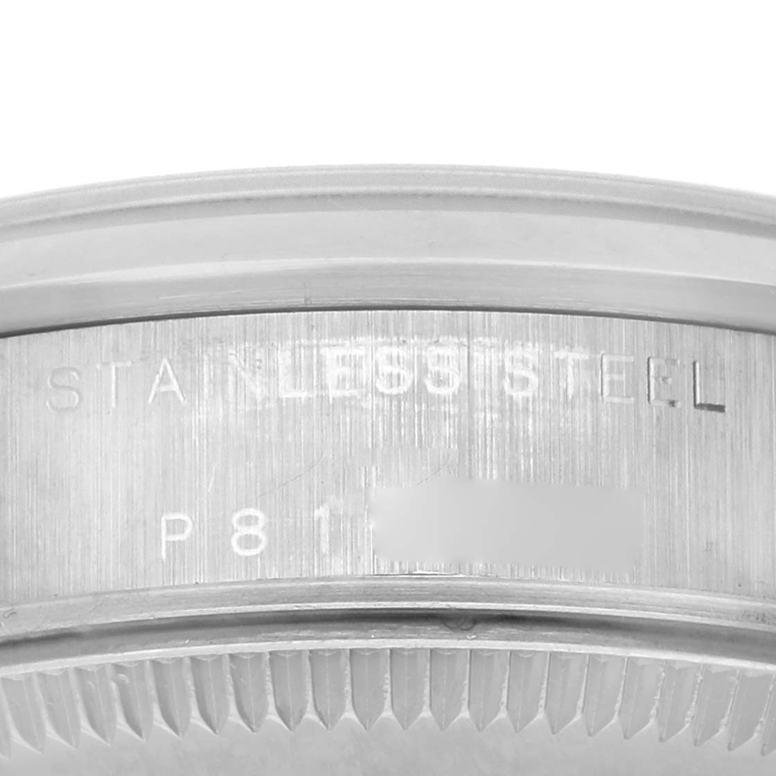 The image shows the side profile of the stainless steel casing of a Rolex Mid-Size 78240 Women's Stainless Steel White Dial 78240 Women's Stainless Steel White Dial model.