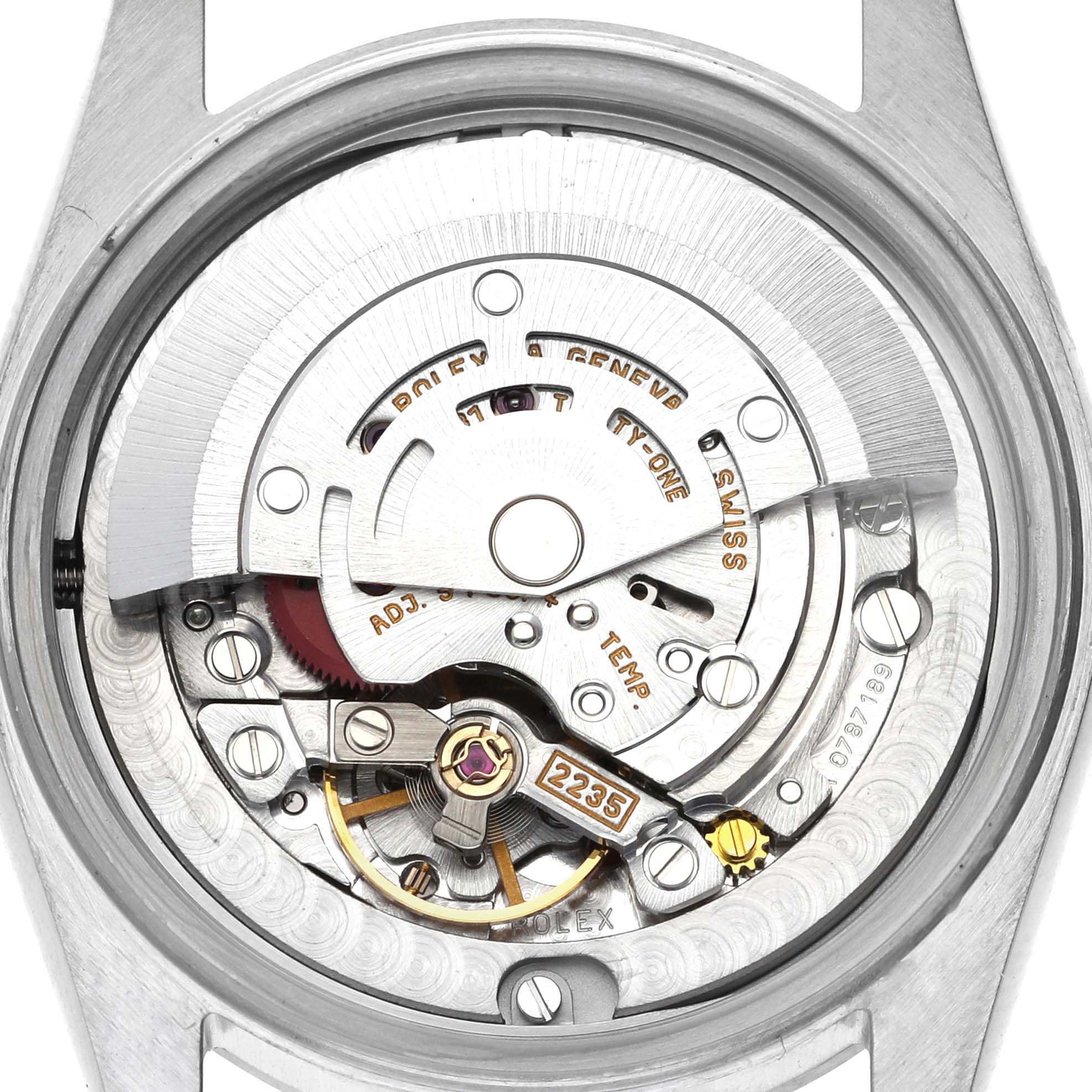 This image shows the internal movement parts of a Rolex Mid-Size 78240 Women's Stainless Steel White Dial 78240 Women's Stainless Steel White Dial watch from a back view.