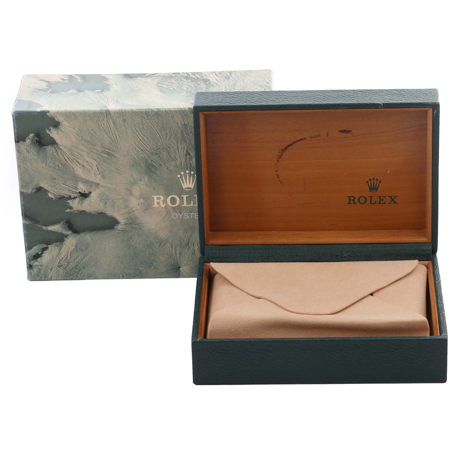 The image shows the packaging box for a Rolex Datejust 16233 Men's Steel and Gold (two tone) Champagne Dial 16233 Men's Steel and Gold (two tone) Champagne Dial watch with both outer and inner boxes visible.