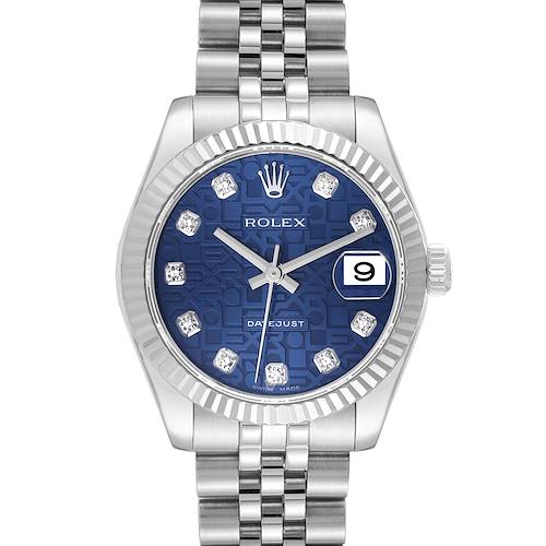 Photo of Rolex Datejust Midsize Steel White Gold Blue Diamond Dial Ladies Watch 178274 Box Card