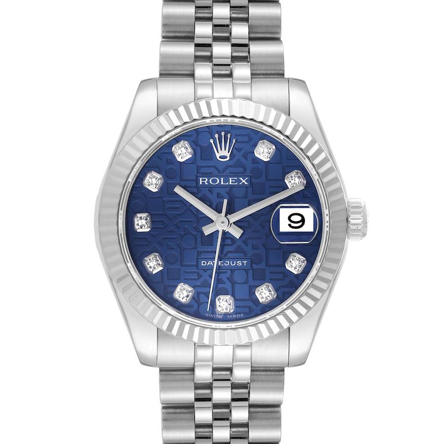 Rolex Datejust Midsize Steel White Gold Blue Diamond Dial Ladies Watch 178274 Box Card SwissWatchExpo