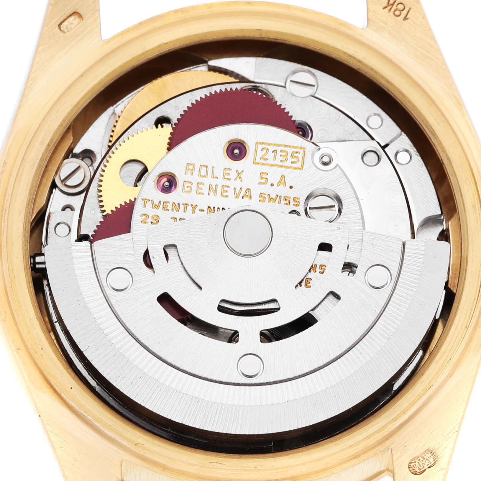 This image shows the internal mechanism of a Rolex President 69178 Women's Yellow Gold Champagne Dial 69178 Women's Yellow Gold Champagne Dial model watch, viewed from the back.