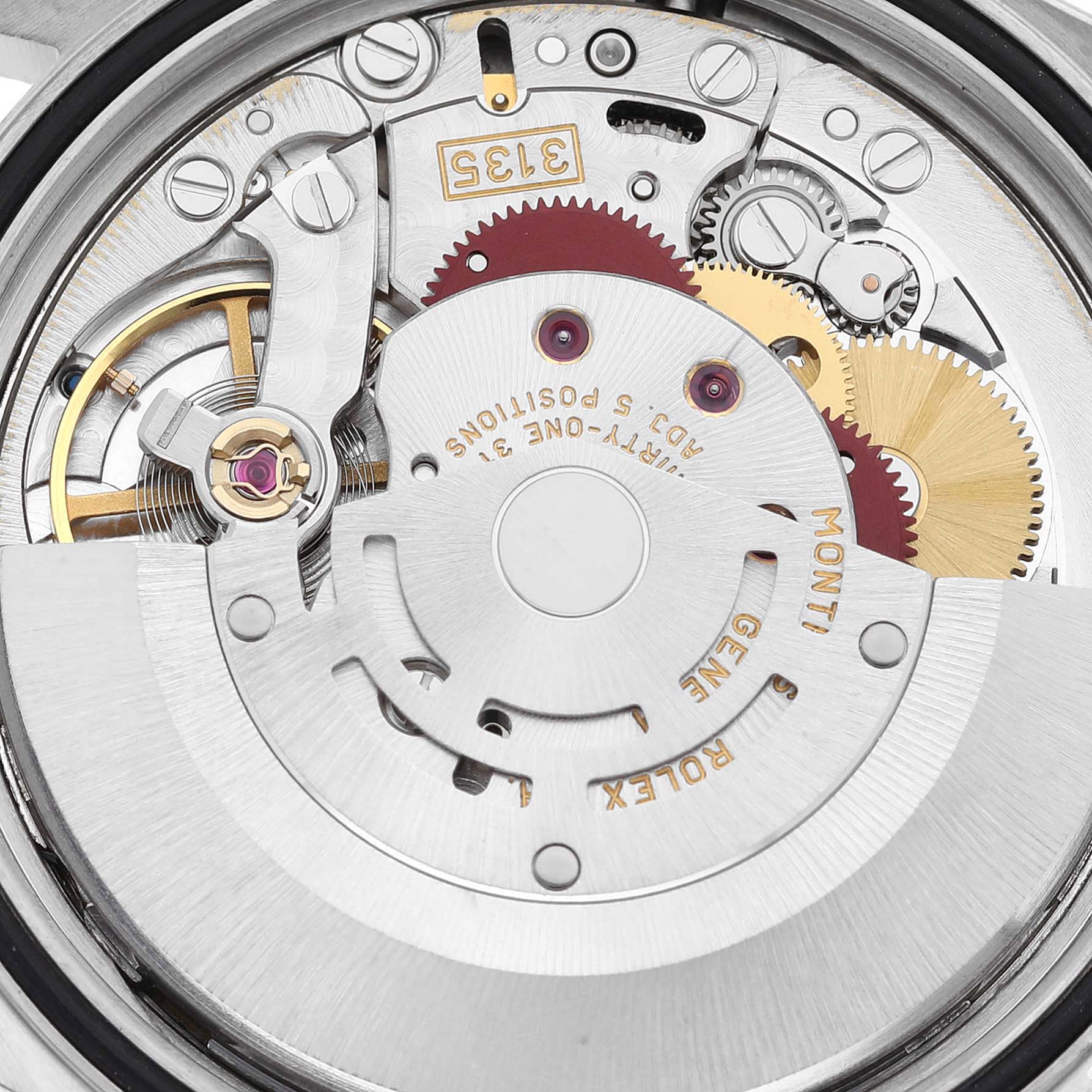 This image shows the internal movement mechanism of a Rolex Datejust 16220 Men's Stainless Steel Silver Dial 16220 Men's Stainless Steel Silver Dial watch, viewed from the back.