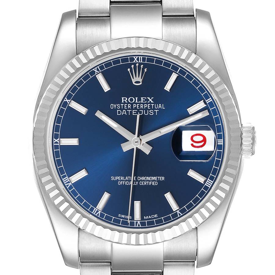 The Rolex Datejust watch is shown from a frontal angle, displaying the face, bezel, and part of the bracelet.