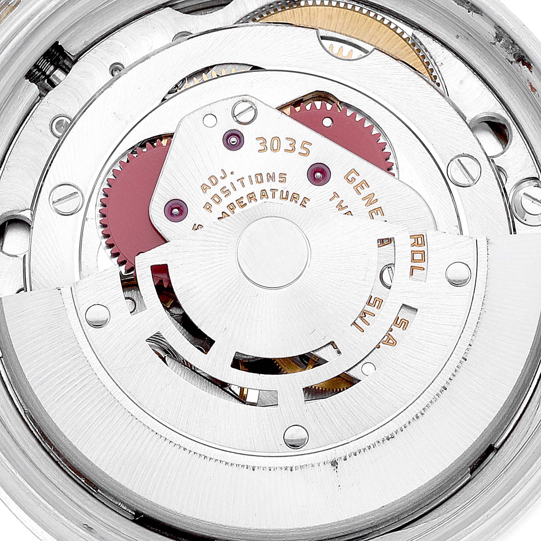 This image shows the internal mechanism of a Rolex Datejust 16014 Men's Stainless Steel Silver Dial 16014 Men's Stainless Steel Silver Dial model from a top-down angle.