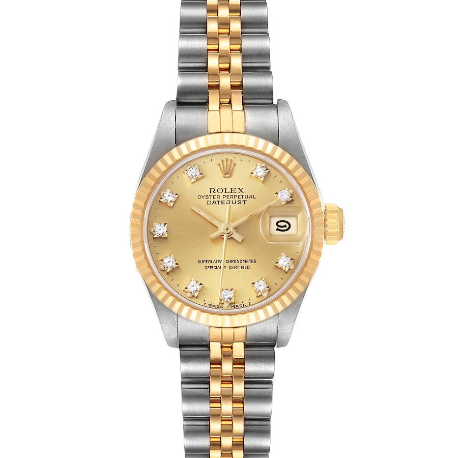 Rolex Datejust Steel Yellow Gold Champagne Diamond Dial Ladies Watch 69173 SwissWatchExpo