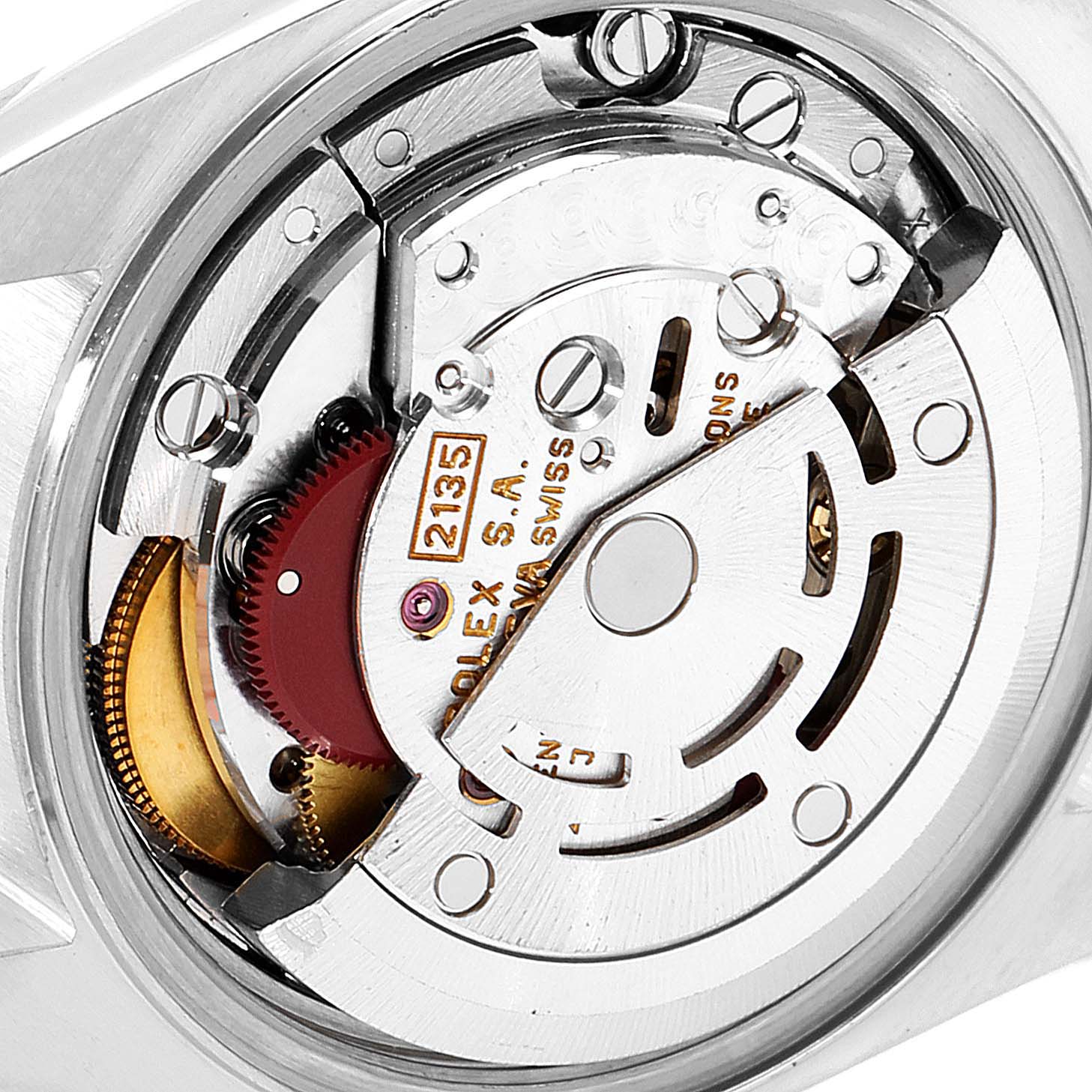 This image shows a detailed view of the movement inside a Rolex Datejust 69173 Women
s Steel and Gold (two tone) Champagne Dial 69173 Women
s Steel and Gold (two tone) Champagne Dial watch.