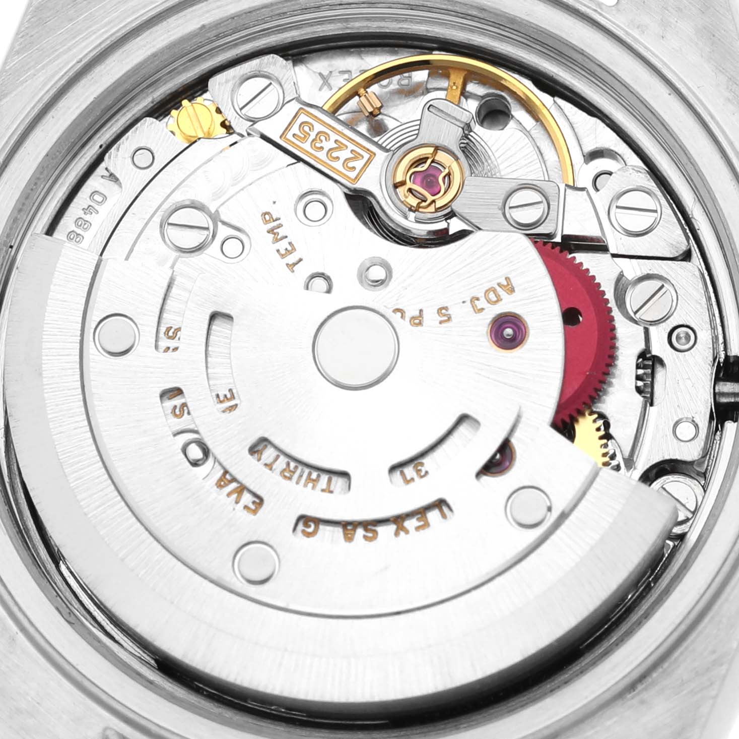 This image shows the intricate internal mechanism and movement parts of the Rolex Datejust 79173 Women's Steel and Gold (two tone) White Dial 79173 Women's Steel and Gold (two tone) White Dial watch.