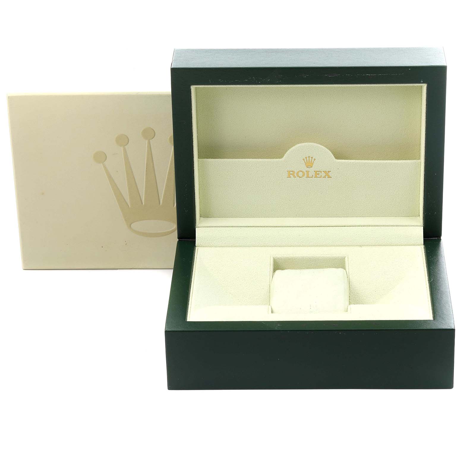 The image shows an open Rolex Daytona 116523NR Men's Steel and Gold (two tone) Mother of Pearl Dial 116523NR Men's Steel and Gold (two tone) Mother of Pearl Dial watch box with its upper and lower sections visible.