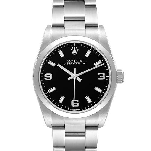 Photo of Rolex Midsize 31 Black Dial Domed Bezel Steel Ladies Watch 77080 Papers