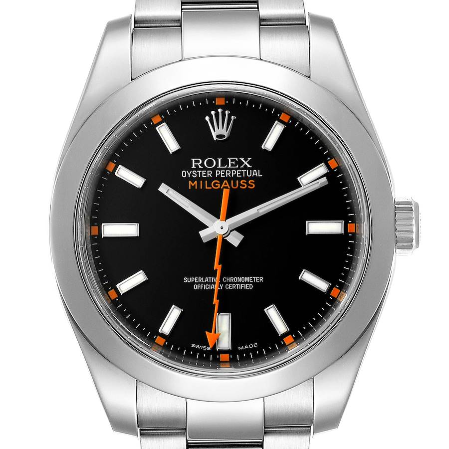 Rolex Milgauss Black Dial Domed Bezel Steel Mens Watch 116400 Box Card SwissWatchExpo
