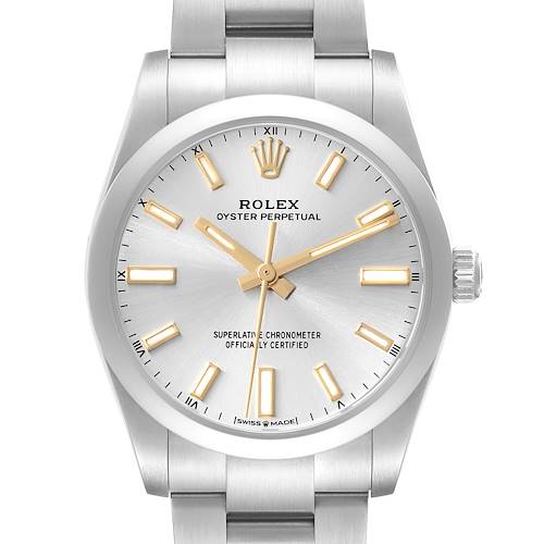 Photo of Rolex Oyster Perpetual 34mm Silver Dial Steel Mens Watch 124200