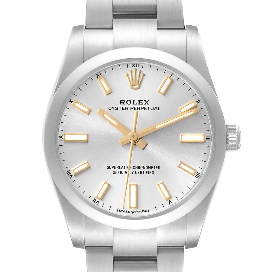Rolex Oyster Perpetual 34mm Silver Dial Steel Mens Watch 124200 SwissWatchExpo