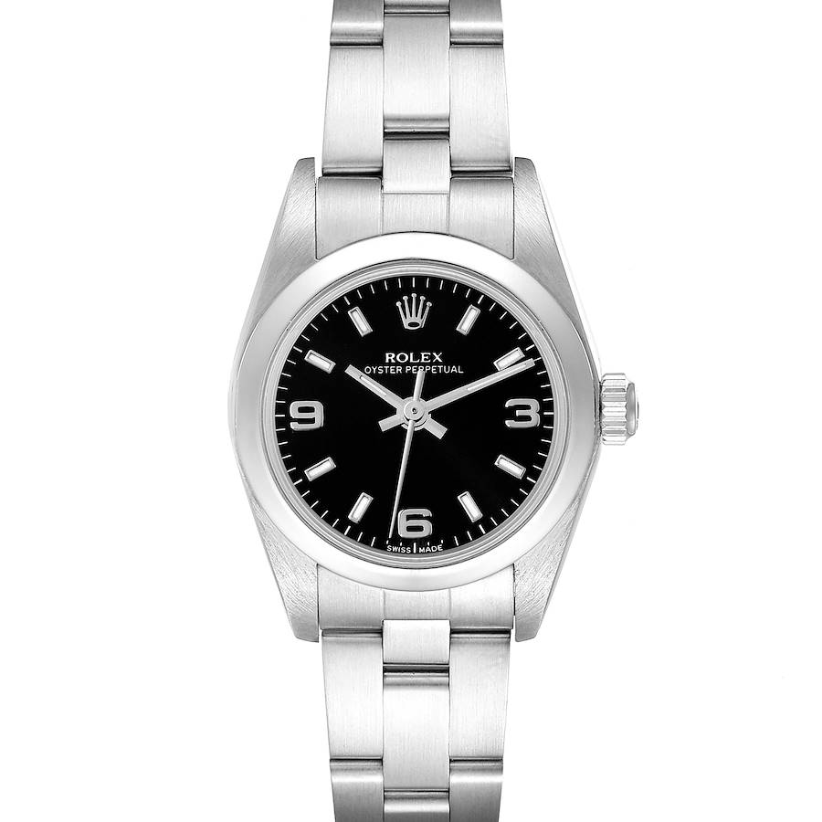 Rolex Oyster Perpetual Nondate Black Dial Steel Ladies Watch 76080 SwissWatchExpo
