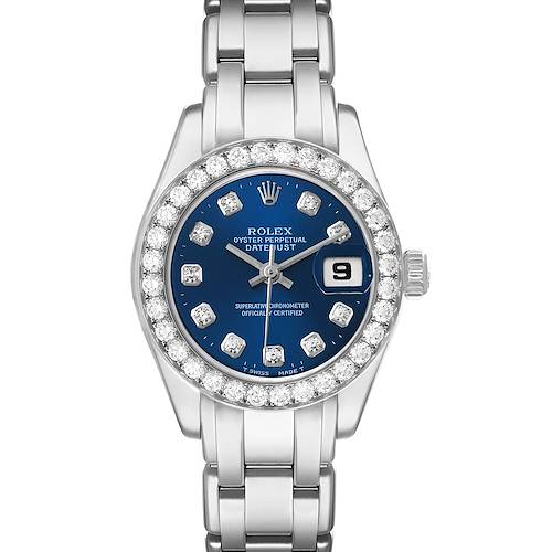 Photo of Rolex Pearlmaster White Gold Blue Vignette Diamond Dial Bezel Watch 69299
