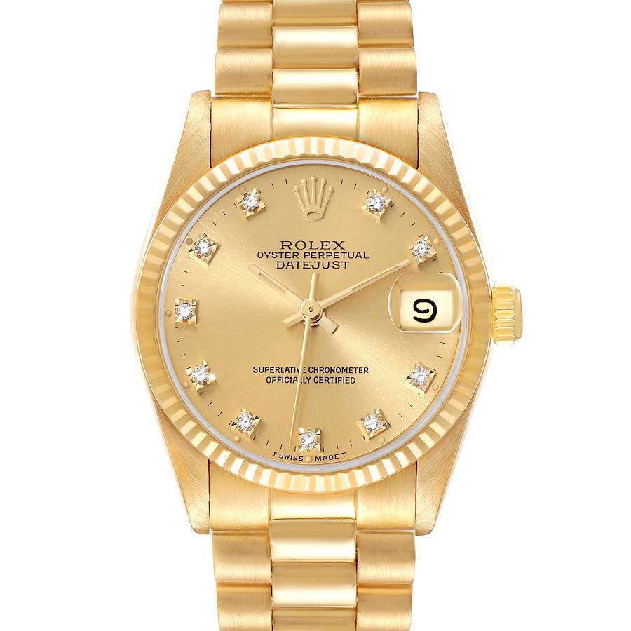 Rolex President Midsize Yellow Gold Diamond Dial Ladies Watch 68278 SwissWatchExpo
