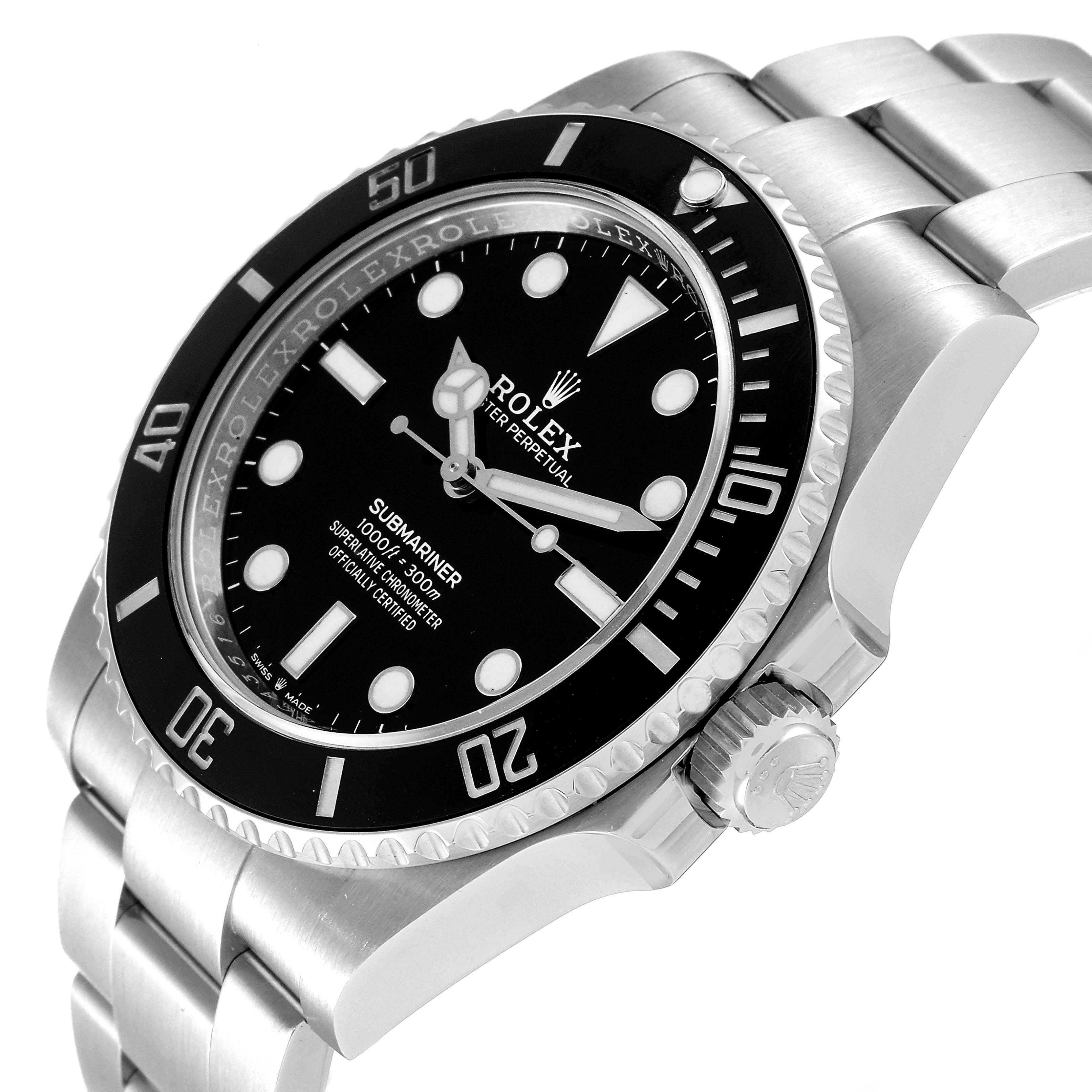 The image shows a Rolex Submariner 124060 Men
s Stainless Steel Black Dial 124060 Men
s Stainless Steel Black Dial watch at a slight angle, highlighting the bezel, dial, and part of the bracelet.