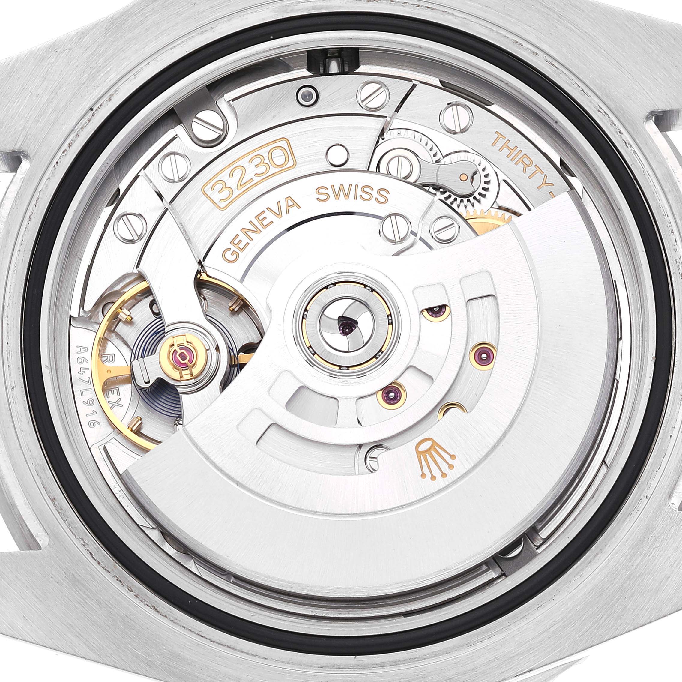 This image shows the inner movement mechanism of a Rolex Submariner 124060 Men
s Stainless Steel Black Dial 124060 Men
s Stainless Steel Black Dial watch from a back view angle.