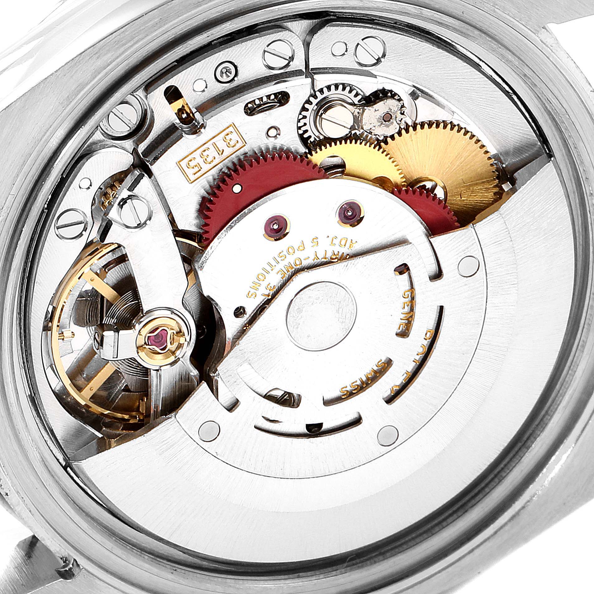 This image shows the internal mechanism of a Rolex Turn-o-Graph 116264 Men
s Stainless Steel White Dial 116264 Men
s Stainless Steel White Dial watch from a top-down angle.