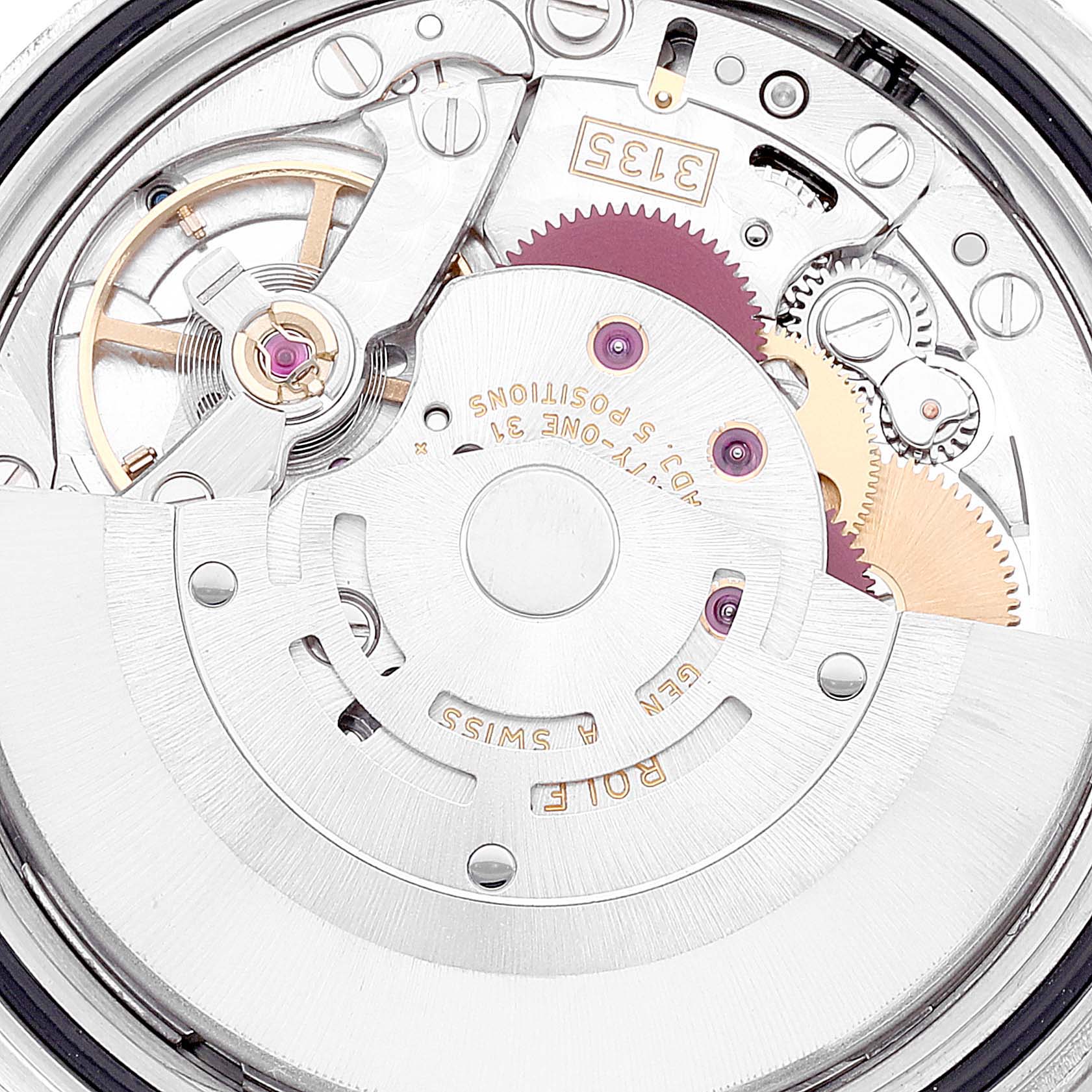 This is a close-up view of the movement and internal mechanism of the Rolex Turn-o-Graph 116264 Men's Stainless Steel White Dial 116264 Men's Stainless Steel White Dial watch.
