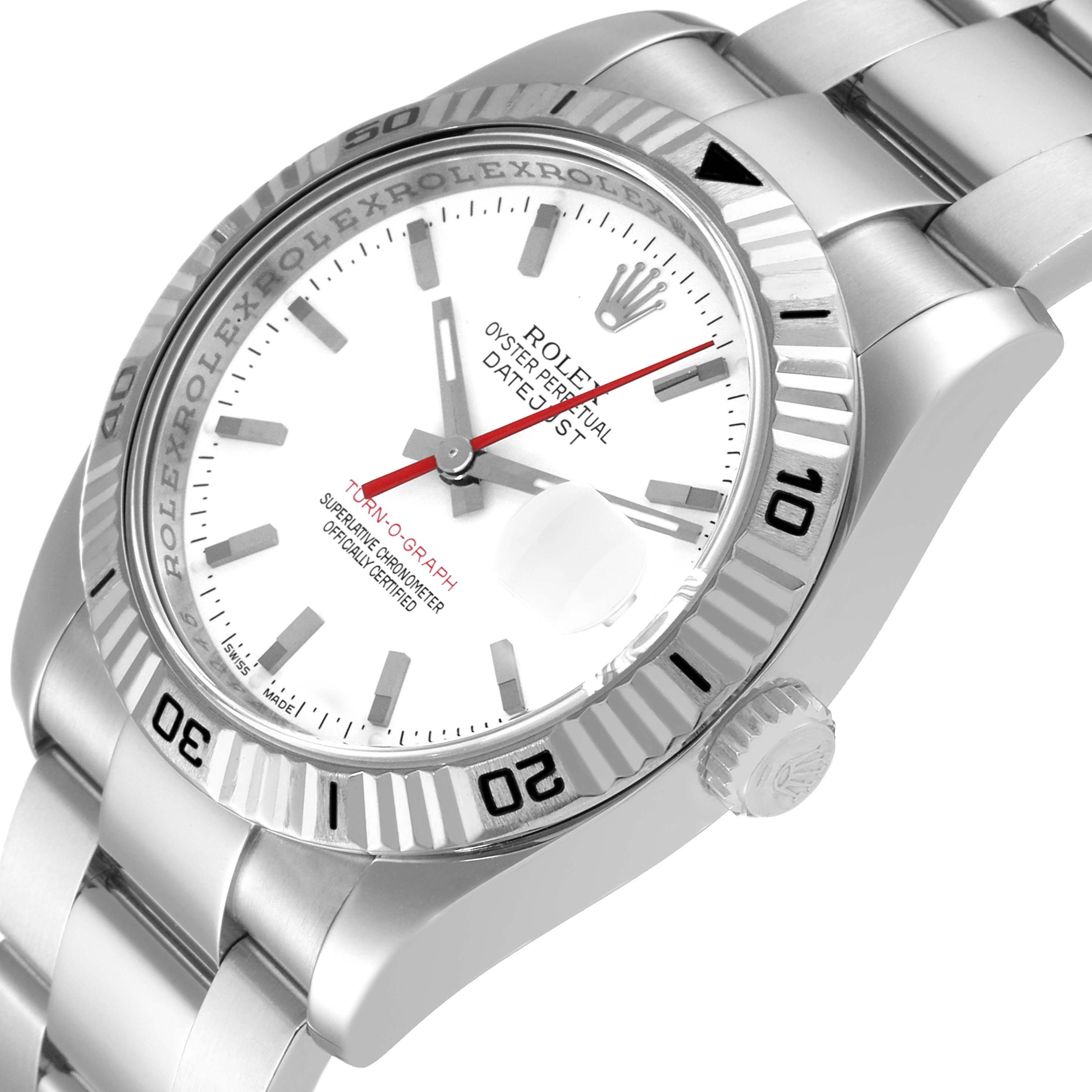 The image shows a Rolex Turn-o-Graph 116264 Men's Stainless Steel White Dial 116264 Men's Stainless Steel White Dial watch at a slight angle highlighting the bezel, dial, bracelet, and crown.