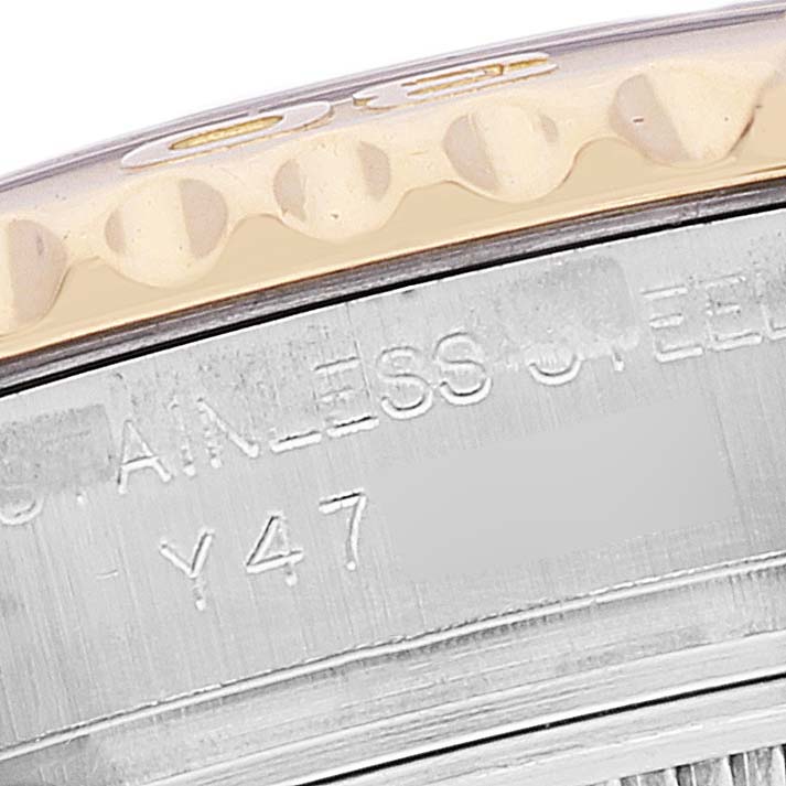 The image shows a close-up of the bezel and stainless steel case of a Rolex Yacht-Master 169623 Women's Steel and Gold (two tone) White Dial 169623 Women's Steel and Gold (two tone) White Dial watch.