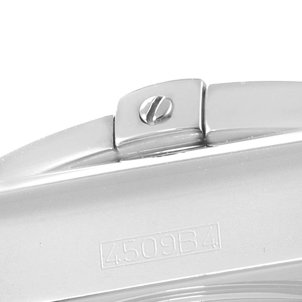 This image shows a close-up view of the clasp and part of the bracelet of the Breitling Chronomat AB0110 Men's Stainless Steel Mother of Pearl Dial AB0110 Men's Stainless Steel Mother of Pearl Dial watch.