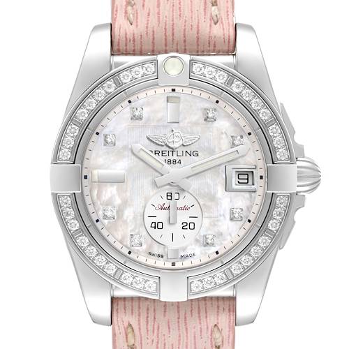Photo of Breitling Galactic 36 Mother Of Pearl Dial Diamond Steel Ladies Watch A37330 Box Card