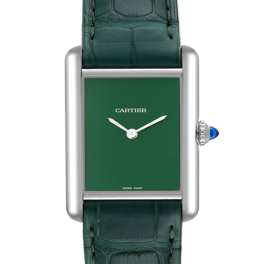 Cartier Tank Must Large Steel Green Dial Ladies Watch WSTA0056 Unworn SwissWatchExpo