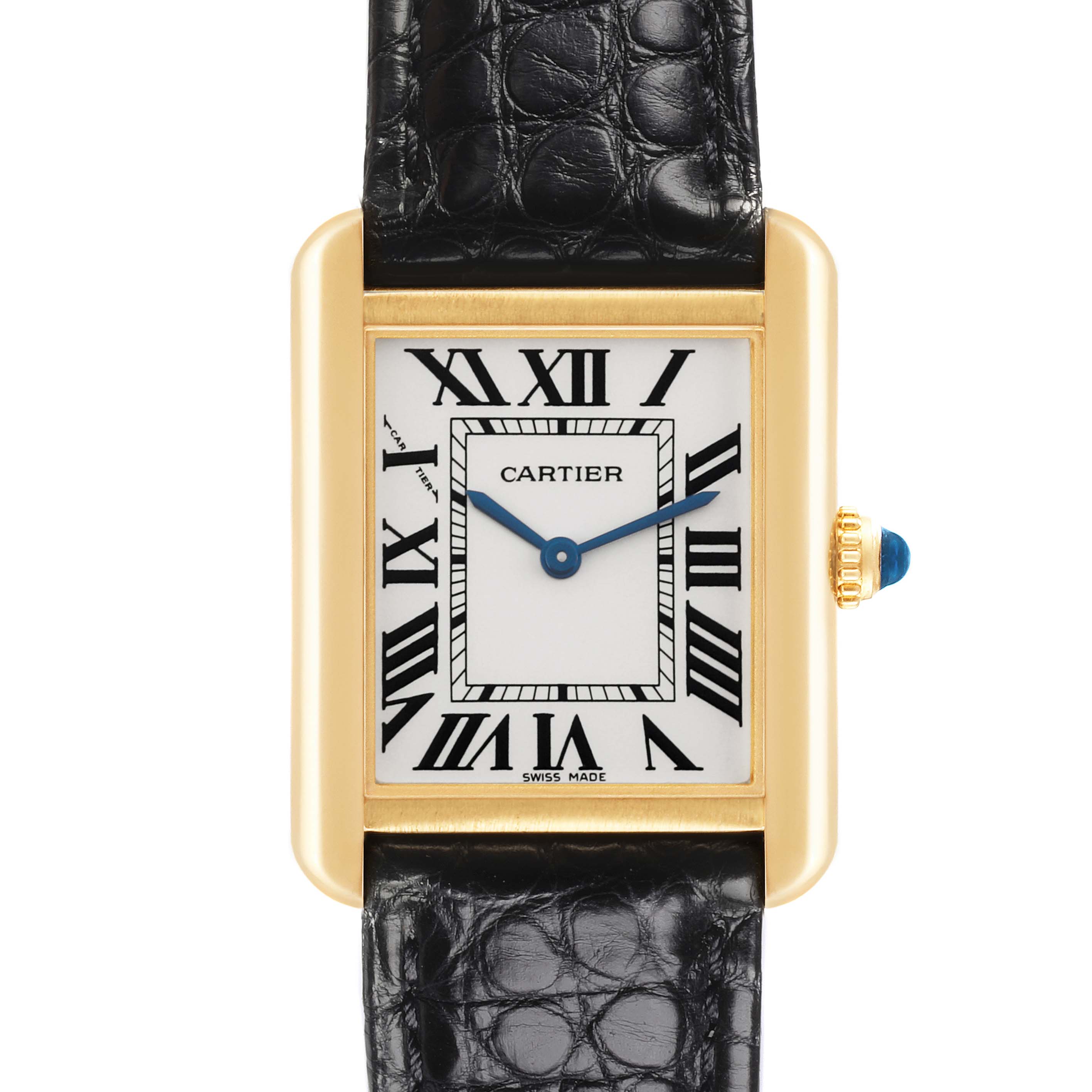The image shows a frontal view of the Cartier Tank Solo W5200002 Women's Steel and Gold (two tone) Silver Dial W5200002 Women's Steel and Gold (two tone) Silver Dial watch, highlighting the face, case, and strap.
