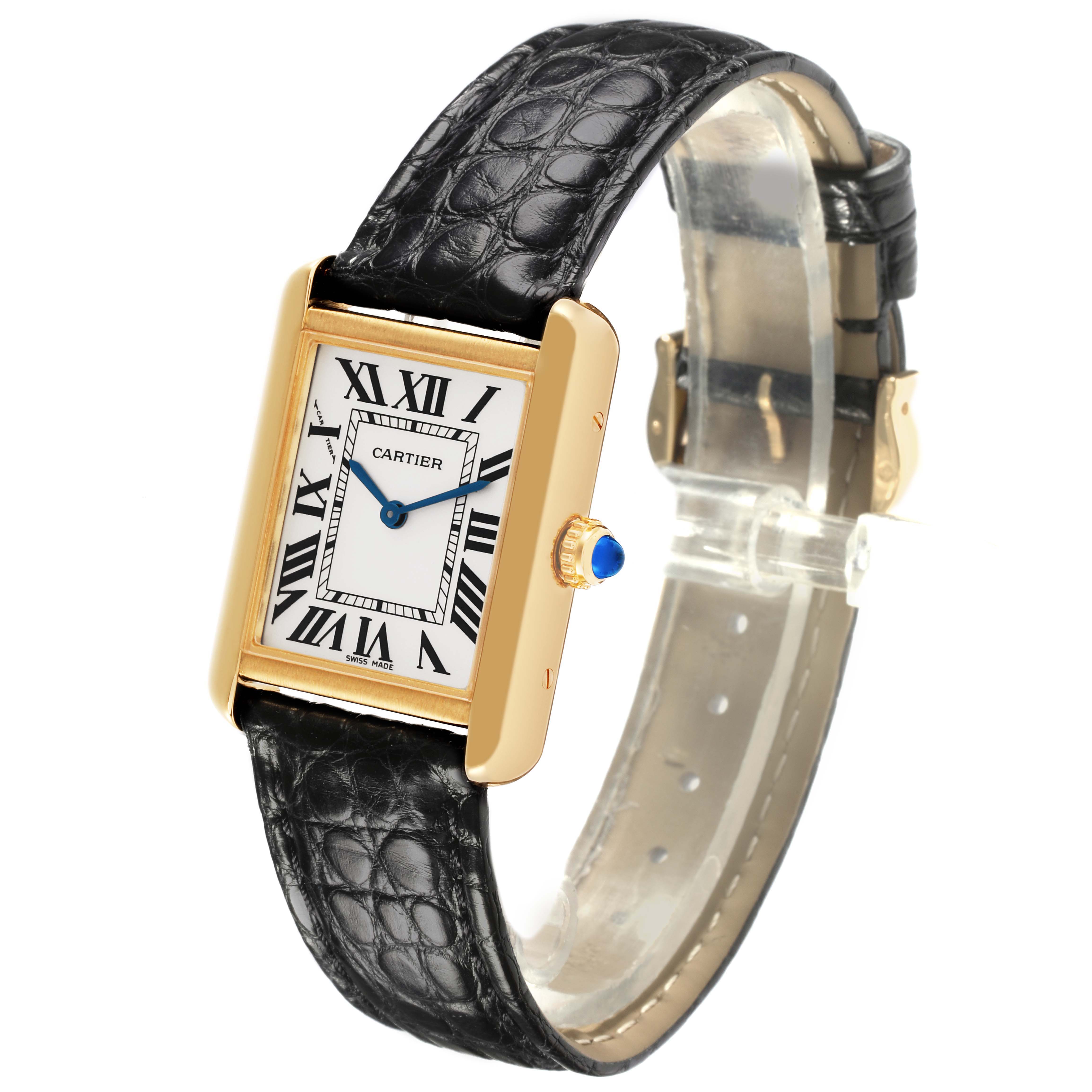 The Cartier Tank Solo W5200002 Women's Steel and Gold (two tone) Silver Dial W5200002 Women's Steel and Gold (two tone) Silver Dial watch is shown at a three-quarter angle, highlighting the face, crown, and strap.