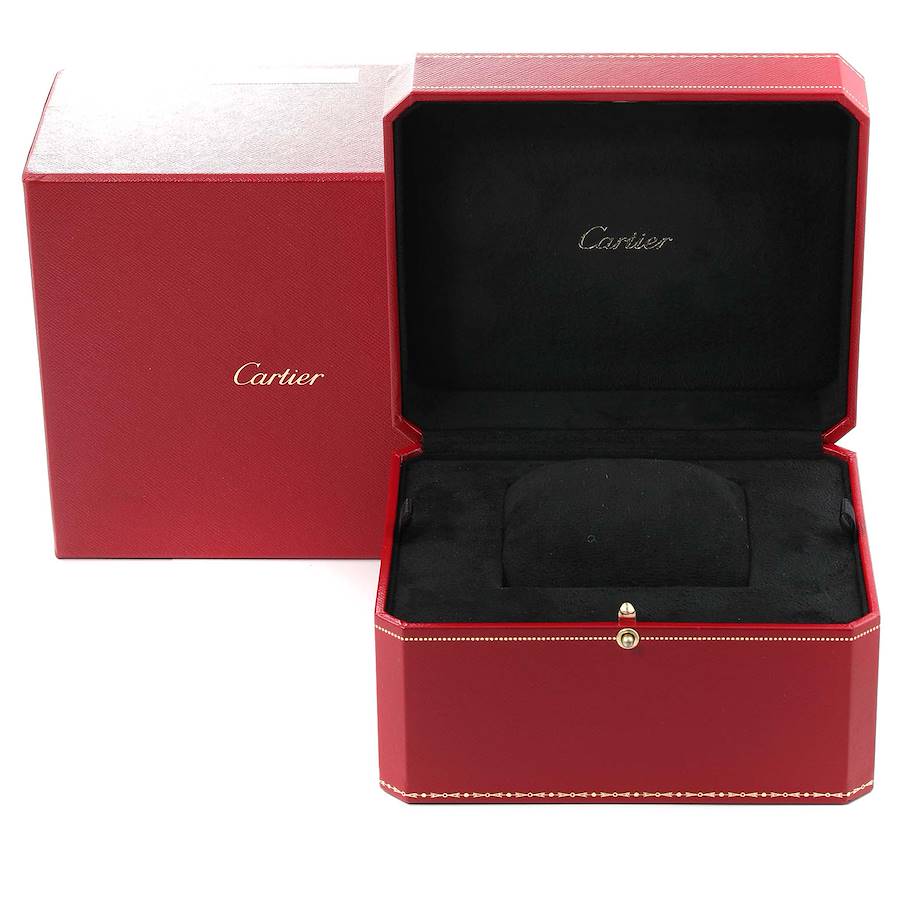 Cartier Tortue White Gold Black Strap Diamond Bezel Mens Watch 