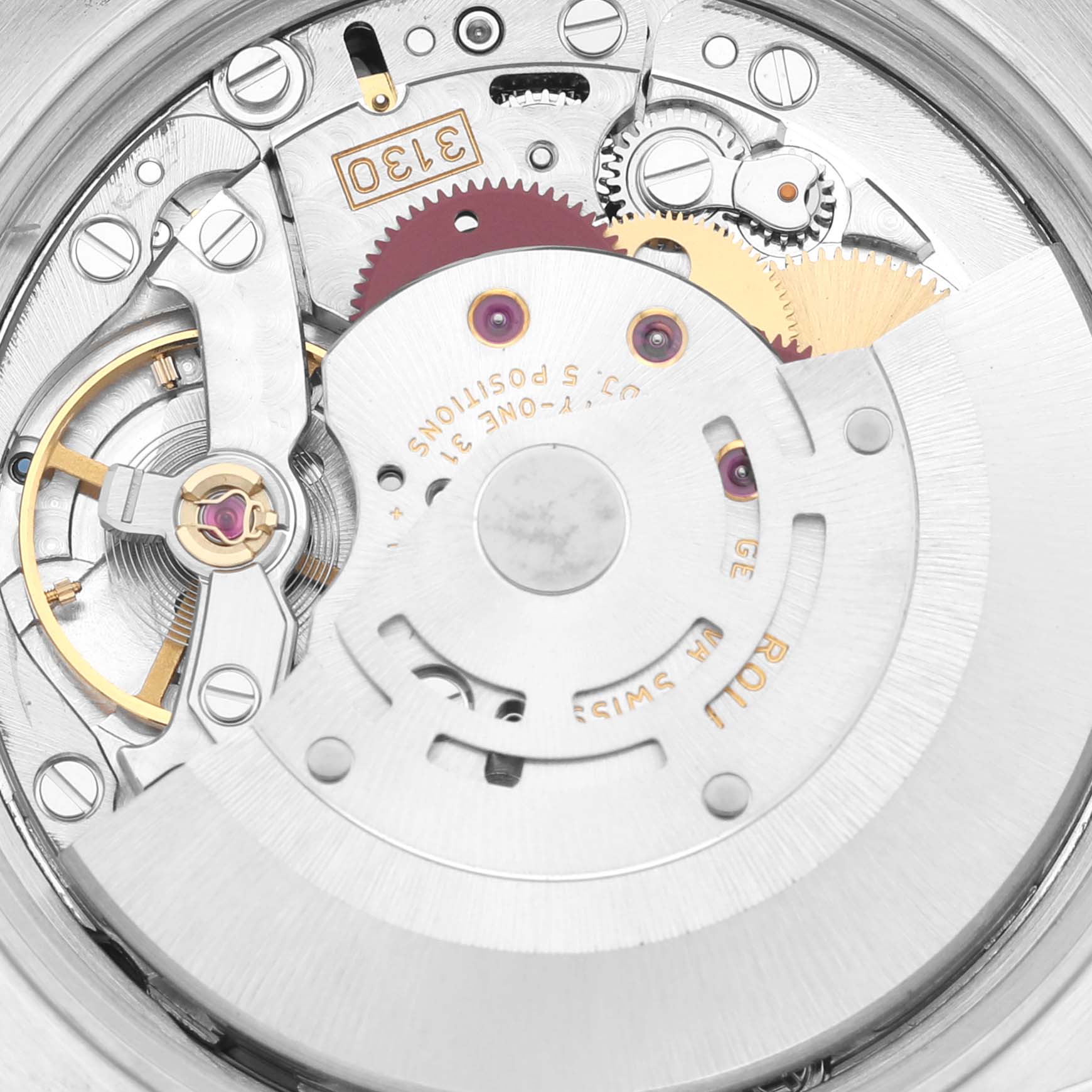 The image shows a close-up of the movement and internal mechanism of a Rolex Air-King 14000 Men's Stainless Steel Black Dial 14000 Men's Stainless Steel Black Dial watch.