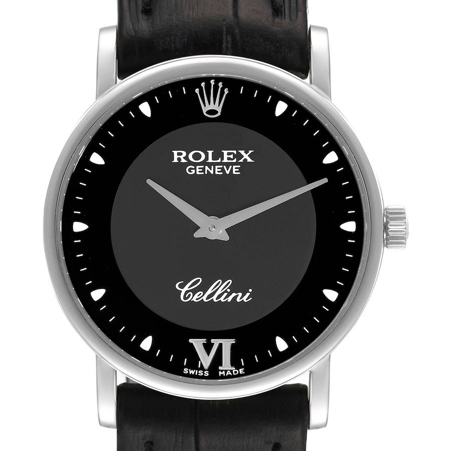 Rolex Cellini Classic 32mm White Gold Black Dial Mens Watch 5115 SwissWatchExpo