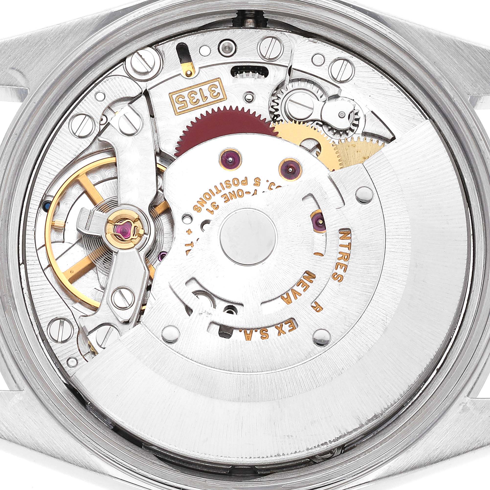 This image shows the inner mechanical movement of a Rolex Date 15210 Men
s Stainless Steel Black Dial 15210 Men
s Stainless Steel Black Dial model watch viewed from the back.