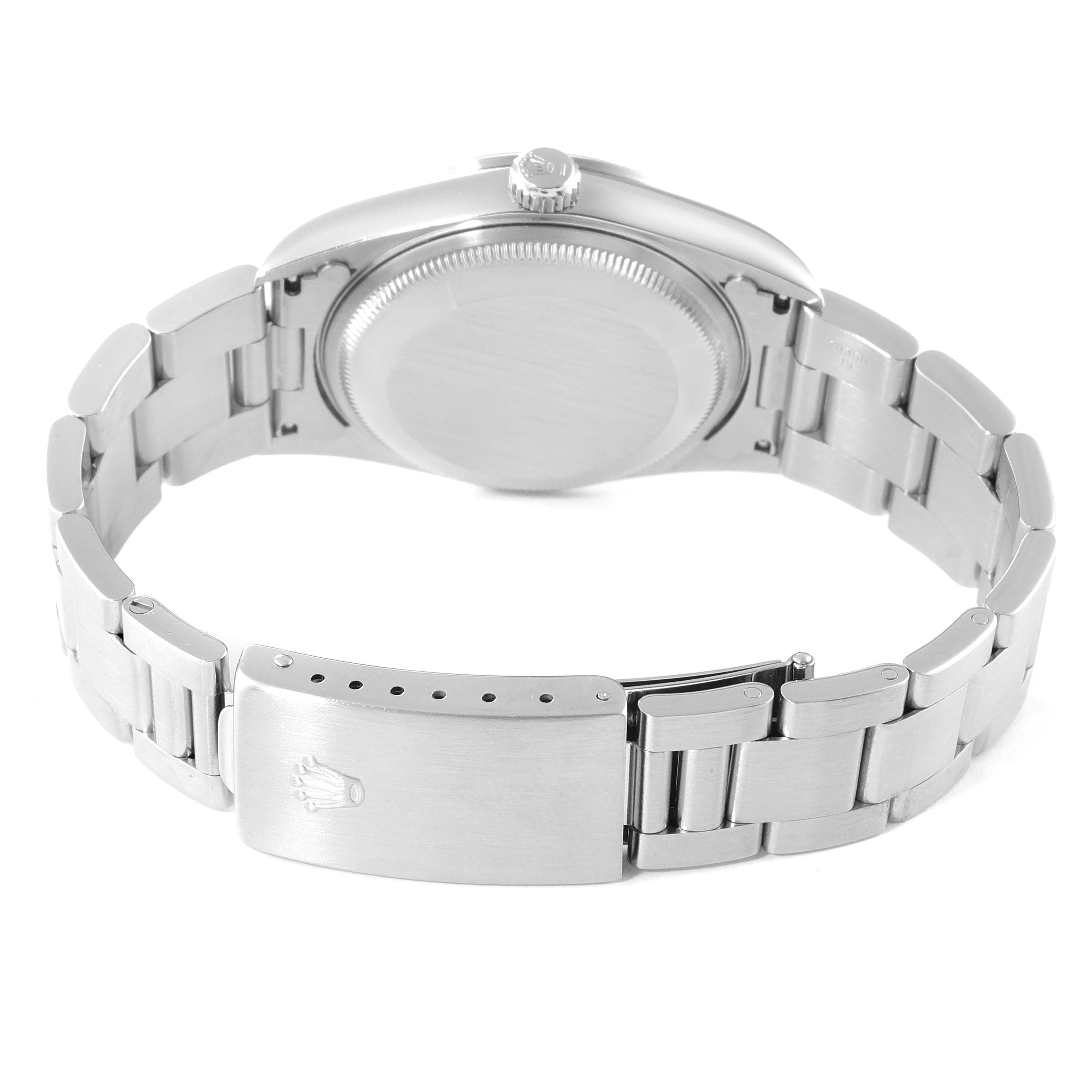 The image shows the back and bracelet of a Rolex Date 15200 Men's Stainless Steel White Dial 15200 Men's Stainless Steel White Dial model watch, highlighting the clasp and case back.