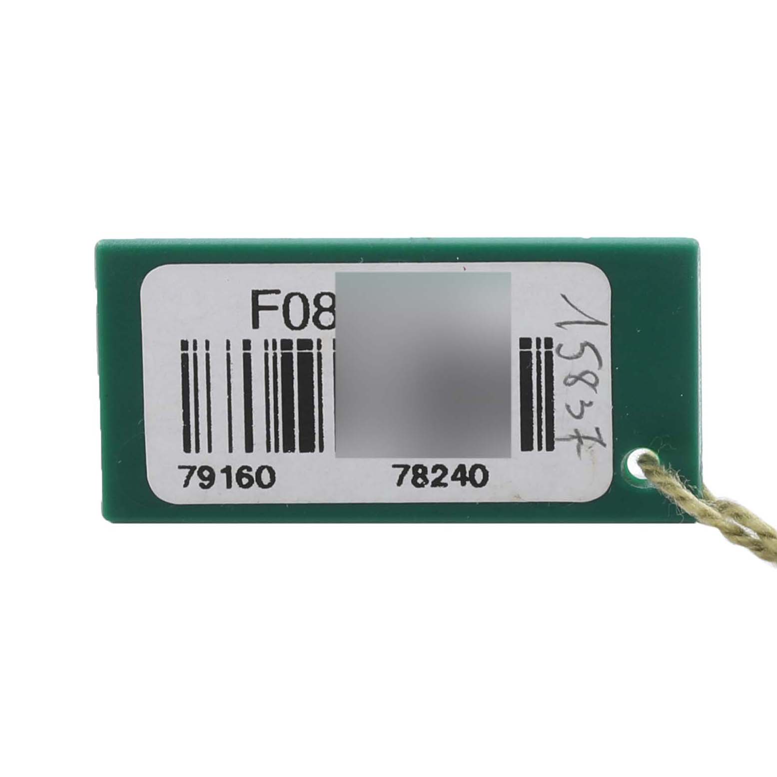 The image shows a green tag with barcodes and numbers for the Rolex Date 79160 Women's Stainless Steel Silver Dial 79160 Women's Stainless Steel Silver Dial model, viewed from the front.