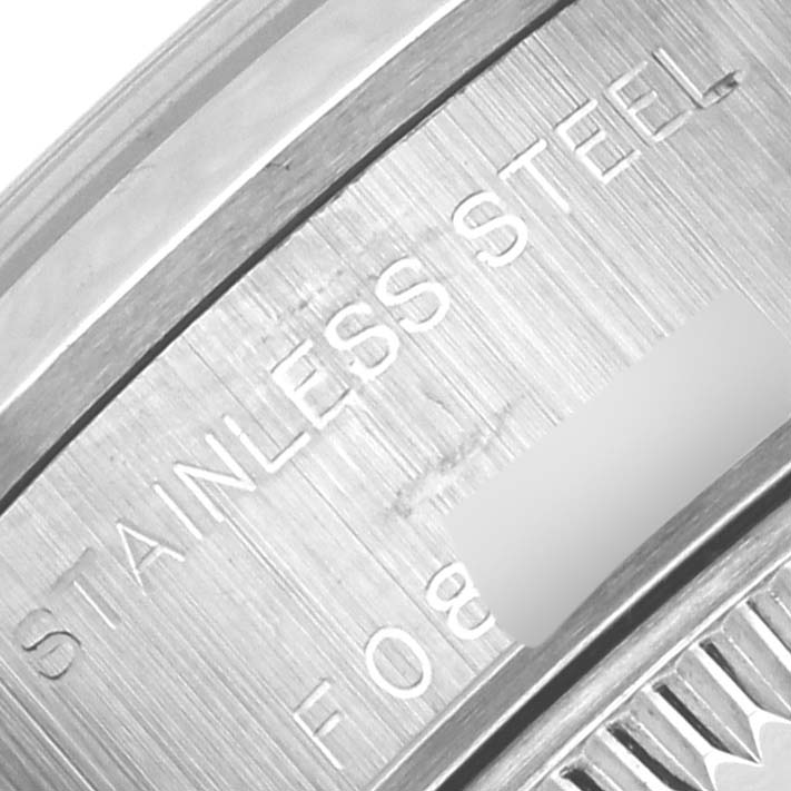 The image shows a close-up of a "Rolex Date 79160 Women's Stainless Steel Silver Dial 79160 Women's Stainless Steel Silver Dial" model watch, highlighting the stainless steel text and part of the bezel.